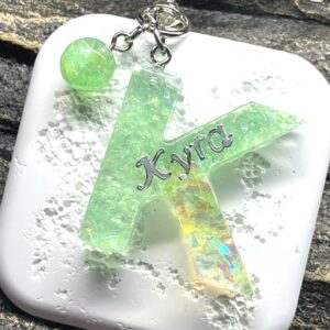 閃石字母滴膠鎖匙扣 -  閃爍亮綠