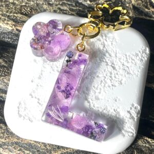 永生花字母滴膠鎖匙扣 - 紫。戀