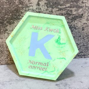 自訂字句水磨石飾物盤/杯墊 - 綠色六角形
