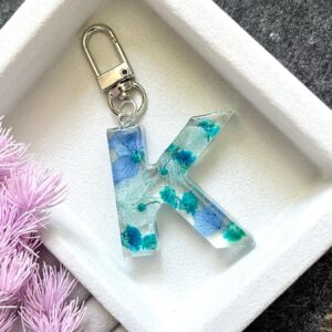 永生花字母滴膠鎖匙扣 - 藍之花