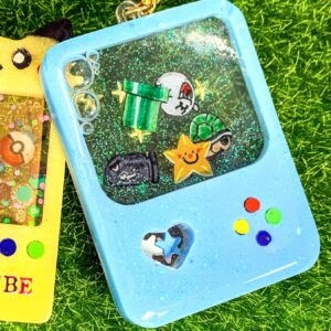 搖搖樂滴膠流沙匙扣 - 淺藍色遊戲掌機