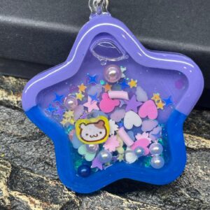 搖搖樂滴膠流沙匙扣 - 閃耀珍珠星星