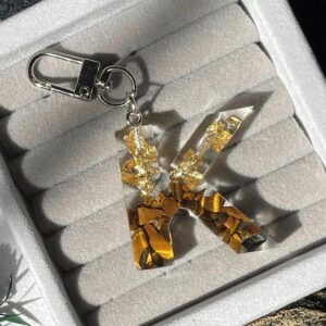 天然晶石字母滴膠鎖匙扣 - 型格金