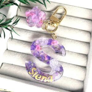 永生花字母滴膠鎖匙扣 - 淡薰衣草