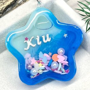 搖搖樂滴膠流沙匙扣 - 藍白。星
