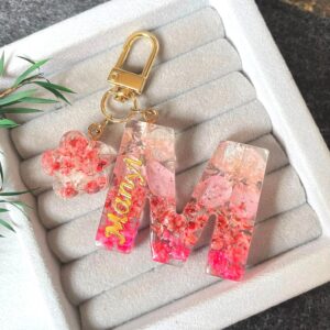 永生花字母滴膠鎖匙扣 - 戀愛。甜蜜