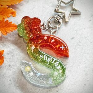 永生花字母滴膠鎖匙扣 – 聖誕閃粉系列