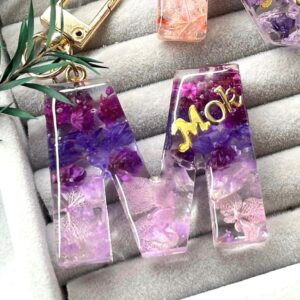 永生花字母滴膠鎖匙扣 - 漸變深紫