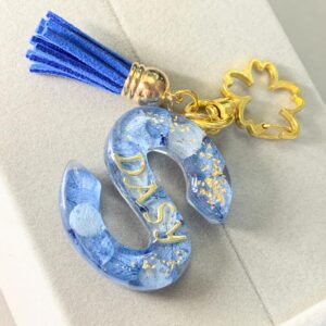 永生花字母滴膠鎖匙扣 - 碧藍如黛