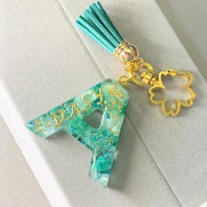 永生花字母滴膠鎖匙扣 - 茂盛綠草