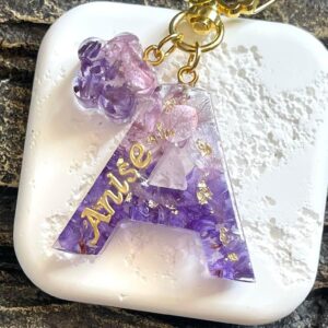 永生花字母滴膠鎖匙扣 - 漸變紫