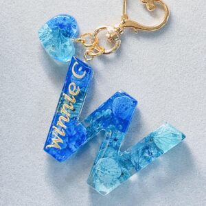 永生花字母滴膠鎖匙扣 -  海之戀