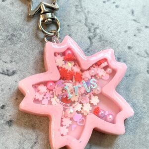 搖搖樂滴膠流沙匙扣 -   粉紅櫻花世界