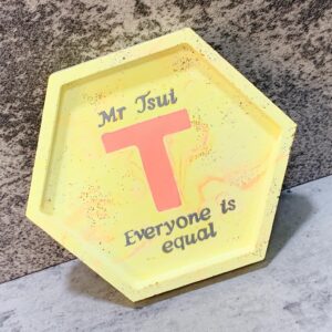 自訂字句水磨石飾物盤/杯墊 - 黃色六角形