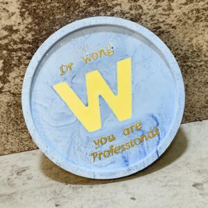 自訂字句水磨石飾物盤/杯墊 - 藍色圓形