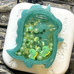 搖搖樂滴膠流沙匙扣 - 可愛綠恐龍