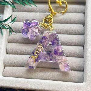 永生花字母滴膠鎖匙扣 - 迷離優雅