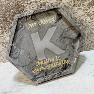 自訂字句水磨石飾物盤/杯墊 - 黑色六角形