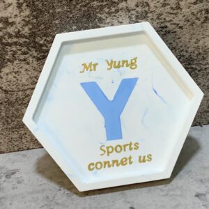 自訂字句水磨石飾物盤/杯墊 - 淺藍六角形