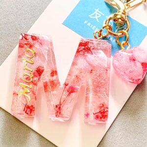 永生花字母滴膠鎖匙扣 -  粉紅花海