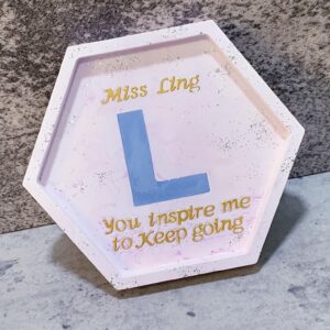 自訂字句水磨石飾物盤/杯墊 - 粉紫六角形