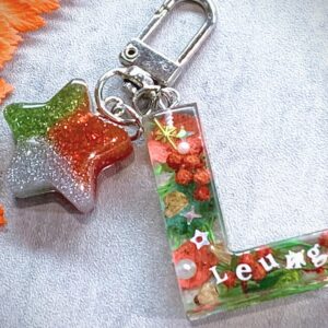 聖誕字母滴膠鎖匙扣聖誕花 - L