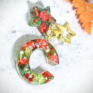 聖誕字母滴膠鎖匙扣 - 聖誕花 - C