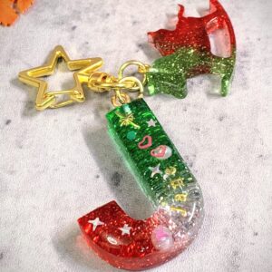 聖誕字母滴膠鎖匙扣 - J