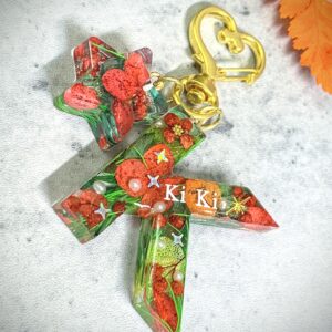 聖誕字母滴膠鎖匙扣-聖誕花 - K