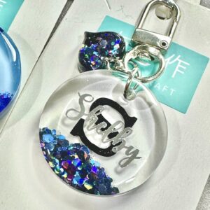 客製化圓形吊牌滴膠匙扣 - 黑+透明