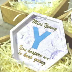 自訂字句水磨石飾物盤/杯墊 - 淺紫六角Y