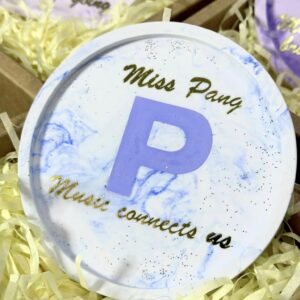 自訂字句水磨石飾物盤/杯墊 - 淺藍圓形