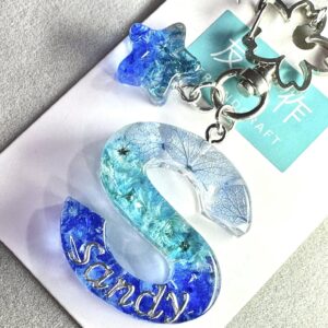 永生花字母滴膠鎖匙扣 -  漸漸藍