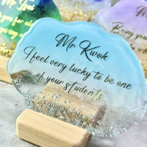自訂字句水晶膠杯墊/飾物盤/記念品 - 粉藍光杯墊
