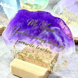 自訂字句水晶膠杯墊/飾物盤/記念品 - 紫色杯墊