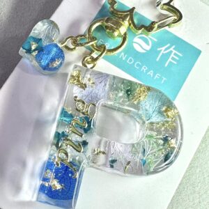 永生花字母滴膠鎖匙扣 -  藍藍金泊